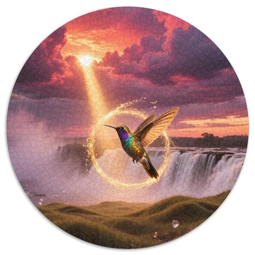 Goldenflügelter Kolibri1000 Stück Rundes Puzzle Ruhiges Tempo Für Großeltern Und Kinder Sanftes GehirntrainingVogel Schönes Geschenk Familienspaß 1000pcs (67.5x67.5cm) von QEVAWPAE