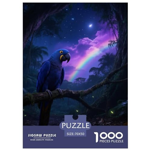 Hyazinthe Macaw1000 Stück Rundes Puzzle Sanfter Fluss Für Ältere Sichere Teilnahme Vogel Ruhestand Geschenk Beruhigende Kunst 70x50cm/1000pcs von QEVAWPAE