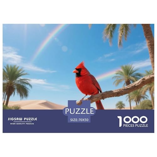 Kardinal des Nordens1000 Stück Rundes Puzzle Herausforderung Für Erwachsene Und Jugendliche Gehirntraining Vogel Wohnzimmerdekoration Kunstfokus 70x50cm/1000pcs von QEVAWPAE