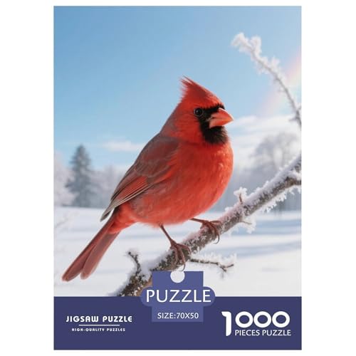 Kardinal des Nordens1000 Stück Rundes Puzzle Ruhiges Tempo Für Großeltern Und Kinder Sanftes Gehirntraining Vogel Schönes Geschenk Familienspaß 70x50cm/1000pcs von QEVAWPAE