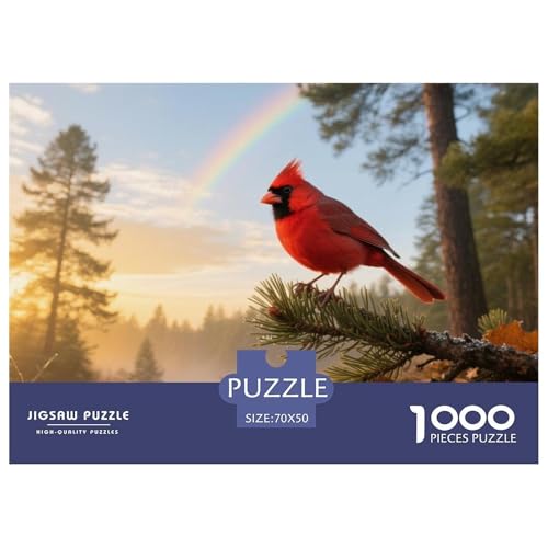 Kardinal des Nordens1000 Stück Rundes Puzzle Visuelle Komplexität Ab 10 Jahren Mustererkennung Vogel Kinderzimmer Dekoration Geschenkset 70x50cm/1000pcs von QEVAWPAE