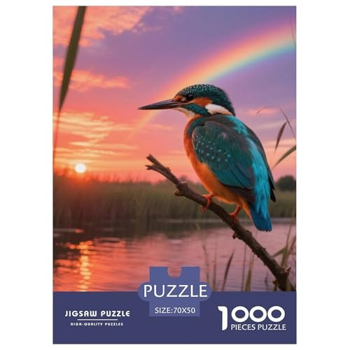 Königfischer1000 Stück Rundes Puzzle Für Familien Logisches Denken Kreativitätsförderung Für Junge Menschen Vogel Familienzeit Wohnzimmerdekoration 70x50cm/1000pcs von QEVAWPAE
