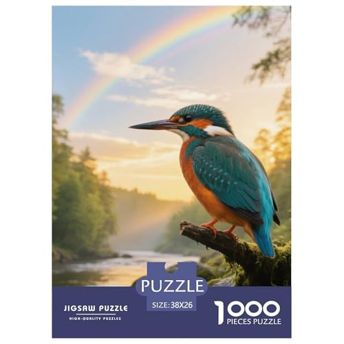 Königfischer1000 Stück Rundes Puzzle Sanfter Fluss Für Ältere Sichere Teilnahme Vogel Ruhestand Geschenk Beruhigende Kunst 38x26cm/1000pcs von QEVAWPAE