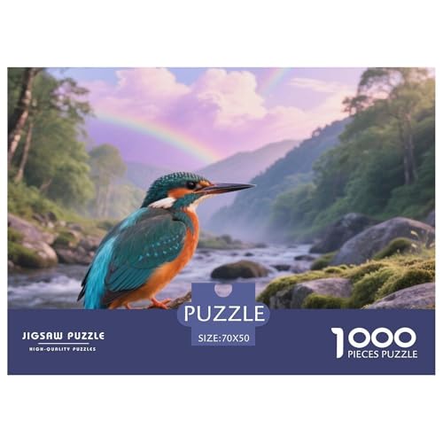 Königfischer1000 Stück Rundes Puzzle Visuelle Komplexität Ab 10 Jahren Mustererkennung Vogel Kinderzimmer Dekoration Geschenkset 70x50cm/1000pcs von QEVAWPAE