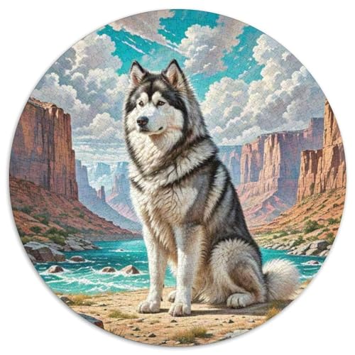 Malamute d' AlaskaRundpuzzle Mit 1000 Teilen UndLilie des Tals, EIN Herausforderndes Erlebnis Für Ruhige Abende Im Wohnzimmer, Ideal Für Erwachsene 1000pcs (67.5x67.5cm) von QEVAWPAE