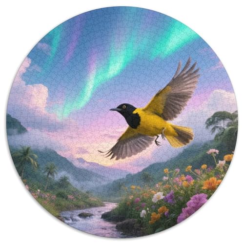 Oriole mit schwarzer Kappe1000 Stück Rundes Puzzle Leicht Für Senioren Und Erwachsene Mentales FitnesstrainingVogel Elegante Wanddekoration Gesprächsstoff 1000pcs (67.5x67.5cm) von QEVAWPAE