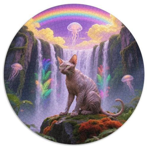 Peterbald1000-Teile Rundpuzzle MitHaustier Katze, Stimulierend Und Entspannend Zugleich, Geeignet Für Erwachsene Und Jugendliche 1000pcs (67.5x67.5cm) von QEVAWPAE
