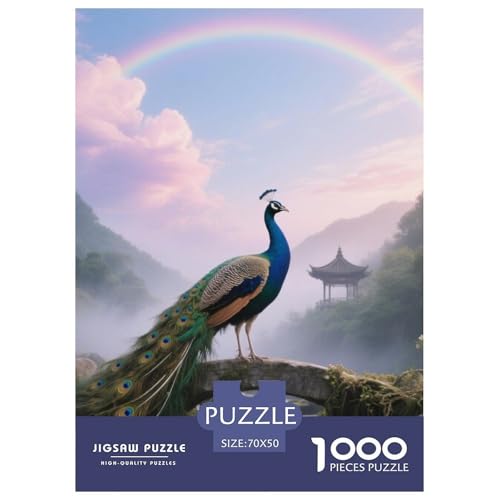 Pfauen1000 Stück Rundes Puzzle Anspruchsvoll Für Ältere Kinder Pädagogisches Spiel Mentale Disziplin Vogel Puzzleausstellung Buchhandlung 70x50cm/1000pcs von QEVAWPAE
