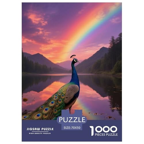 Pfauen1000 Stück Rundes Puzzle Einfach Und Spaß Für Senioren Visuelle Aufmerksamkeit Langsames Hobby Vogel Ruhestand Geschenk Wohnkultur 70x50cm/1000pcs von QEVAWPAE