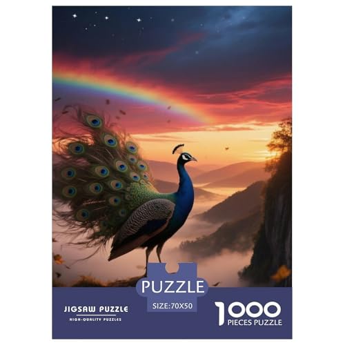Pfauen1000 Stück Rundes Puzzle Herausforderung Für Erwachsene Und Jugendliche Gehirntraining Vogel Wohnzimmerdekoration Kunstfokus 70x50cm/1000pcs von QEVAWPAE