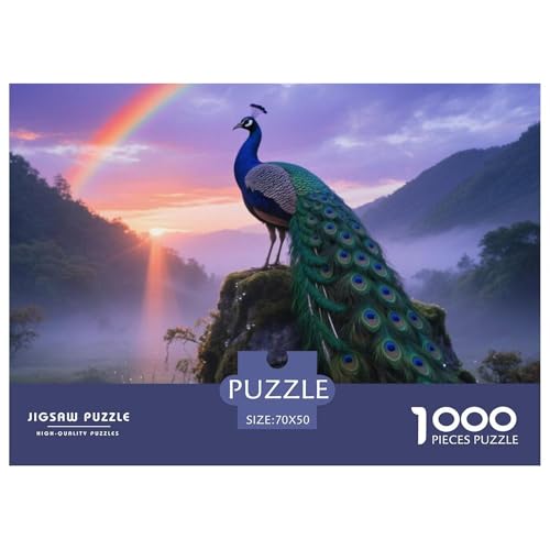 Pfauen1000 Stück Rundes Puzzle Interaktive Aktivität Familiäre Zusammenarbeit Training Vogel Perfekt Für Regentage Wandkunst 70x50cm/1000pcs von QEVAWPAE