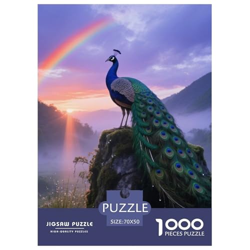 Pfauen1000 Stück Rundes Puzzle Leicht Für Senioren Und Erwachsene Mentales Fitnesstraining Vogel Elegante Wanddekoration Gesprächsstoff 70x50cm/1000pcs von QEVAWPAE