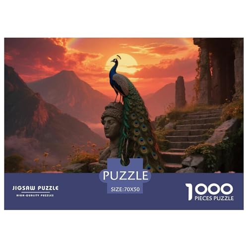 Pfauen1000 Stück Rundes Puzzle Motivierendes Spiel Für Erwachsene Und Jugendliche Geistige Anregung Vogel Entspannung Wanddekoration 70x50cm/1000pcs von QEVAWPAE
