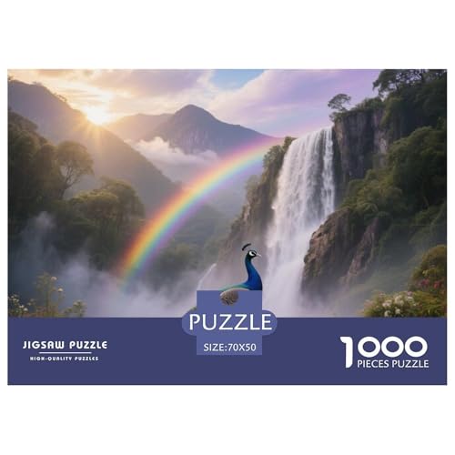 Pfauen1000 Stück Rundes Puzzle Sanfter Fluss Für Ältere Sichere Teilnahme Vogel Ruhestand Geschenk Beruhigende Kunst 70x50cm/1000pcs von QEVAWPAE