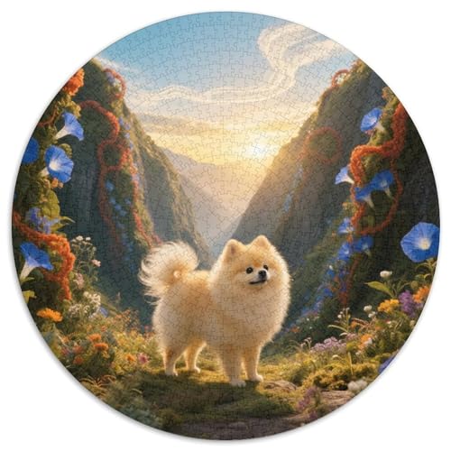 PommernKünstlerisch Gestaltetes 1000-teiliges Puzzle MitHaustierhund, Rundes Format, Mittelschwer, Für Ältere Kinder Und Erwachsene 1000pcs (67.5x67.5cm) von QEVAWPAE