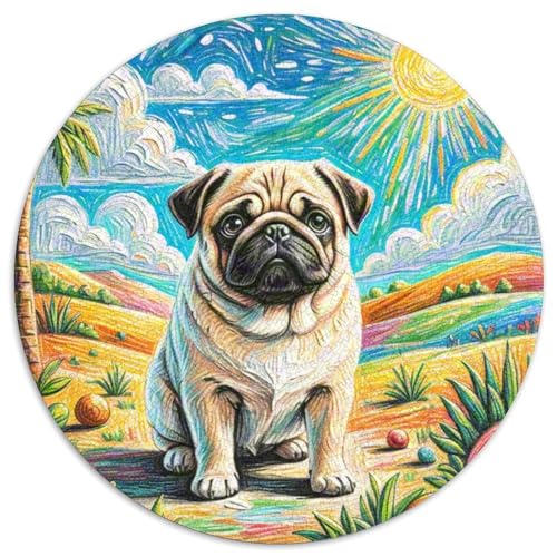 PugAnspruchsvolles Rundpuzzle MitLilie des Tals, 1000 Teile Für Ruhige Sonntagnachmittage 1000pcs (67.5x67.5cm) von QEVAWPAE