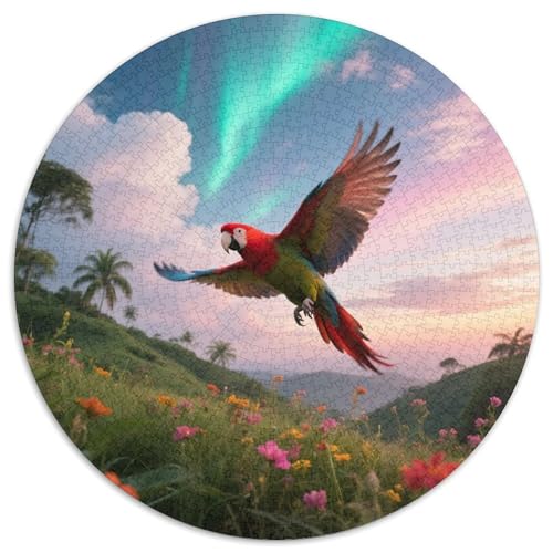 Rotgekrönter Papagei1000 Stück Rundes Puzzle Interaktive Aktivität Familiäre Zusammenarbeit TrainingVogel Perfekt Für Regentage Wandkunst 1000pcs (67.5x67.5cm) von QEVAWPAE