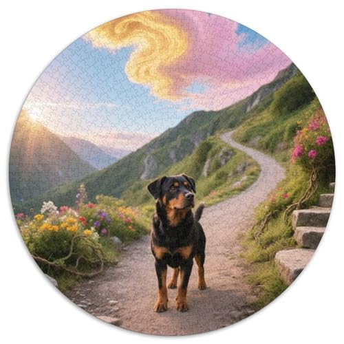 RottweilerPuzzle MitHaustierhund, 1000 Teile, Rund, Perfekt Für Kreative Pausen Im Arbeitsalltag 1000pcs (67.5x67.5cm) von QEVAWPAE