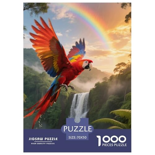 Scarlet Macaw1000 Stück Rundes Puzzle Anspruchsvoll Für Ältere Kinder Pädagogisches Spiel Mentale Disziplin Vogel Puzzleausstellung Buchhandlung 70x50cm/1000pcs von QEVAWPAE