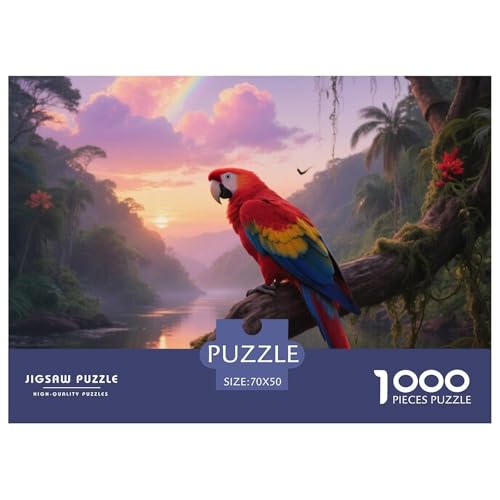 Scarlet Macaw1000 Stück Rundes Puzzle Visuelle Komplexität Ab 10 Jahren Mustererkennung Vogel Kinderzimmer Dekoration Geschenkset 70x50cm/1000pcs von QEVAWPAE