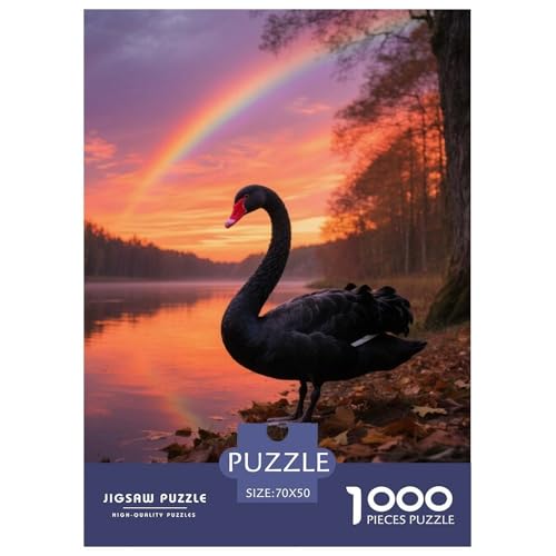 Schwarzer Schwan1000 Stück Rundes Puzzle Anregend Und Unterhaltsam Für Puzzlefans Aufmerksamkeit Konzentration Vogel Puzzle Ecke Geschenkewahl 70x50cm/1000pcs von QEVAWPAE