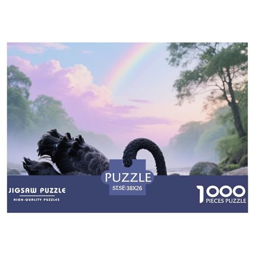 Schwarzer Schwan1000 Stück Rundes Puzzle Einfach Für Anfänger Kognitive Fähigkeiten Freizeit Logikspiel Vogel Hervorragend Als Geschenk Dekoration 38x26cm/1000pcs von QEVAWPAE