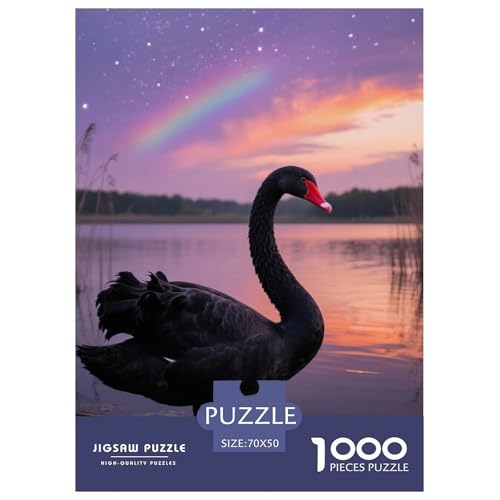 Schwarzer Schwan1000 Stück Rundes Puzzle Geeignet Für Anfänger Ab 10 Jahren Hand-Auge-Koordination Pädagogische Herausforderung Vogel Wochenendaktivität Geschenk Für Jugendliche 70x50cm/1000pcs von QEVAWPAE