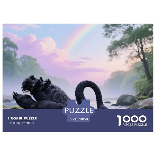 Schwarzer Schwan1000 Stück Rundes Puzzle Geeignet Für Anfänger Ab 10 Jahren Hand-Auge-Koordination Pädagogische Herausforderung Vogel Wochenendaktivität Geschenk Für Jugendliche 70x50cm/1000pcs von QEVAWPAE