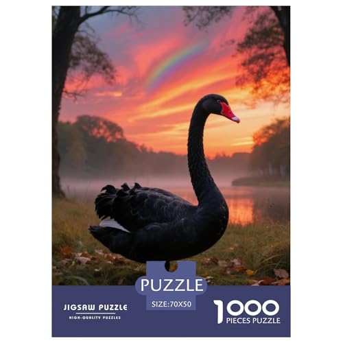 Schwarzer Schwan1000 Stück Rundes Puzzle Hoher Schwierigkeitsgrad Für Experten Problemlösung Konzentration Verbesserung Vogel Elegante Dekoration Geschenkidee 70x50cm/1000pcs von QEVAWPAE