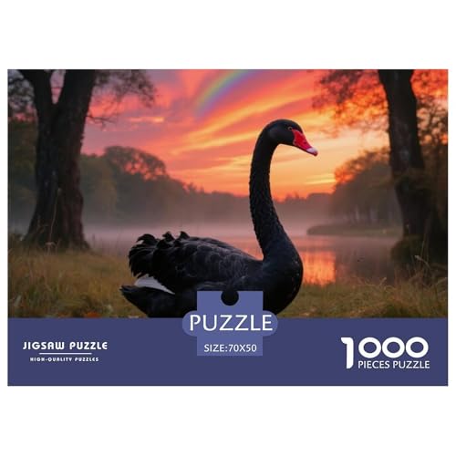 Schwarzer Schwan1000 Stück Rundes Puzzle Hoher Schwierigkeitsgrad Für Experten Problemlösung Konzentration Verbesserung Vogel Elegante Dekoration Geschenkidee 70x50cm/1000pcs von QEVAWPAE