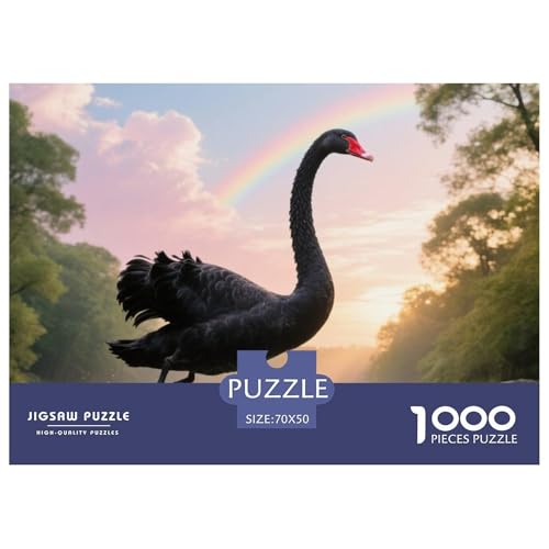 Schwarzer Schwan1000 Stück Rundes Puzzle Komplex Für Puzzleliebhaber Gedächtnisverbesserung Feinmotorik Vogel Wohnraumdekoration Für Sammler 70x50cm/1000pcs von QEVAWPAE