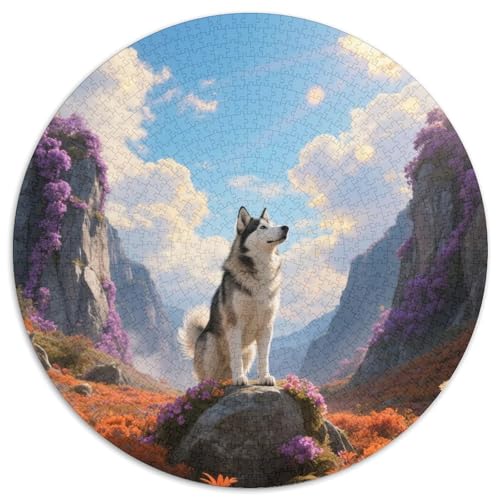 Sibirischer HuskyRundpuzzle MitHaustierhund, 1000 Teile Voller Farben Und Details, Perfekt Für Kreative Erwachsene Im Wohnzimmer 1000pcs (67.5x67.5cm) von QEVAWPAE
