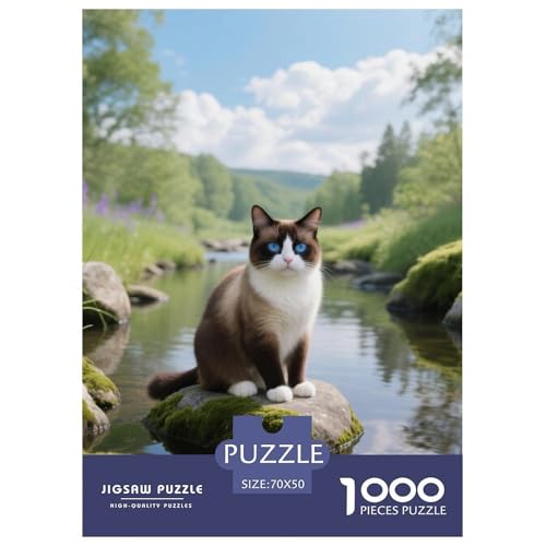 Snowshoe, 1000-Teile-Puzzlespiel, Fesselndes Und Kreatives Erlebnis, Ideal Für Zuhause Oder Als Geschenk, Ab 10 Jahren,Haustier Katze, 70x50cm/1000pcs von QEVAWPAE