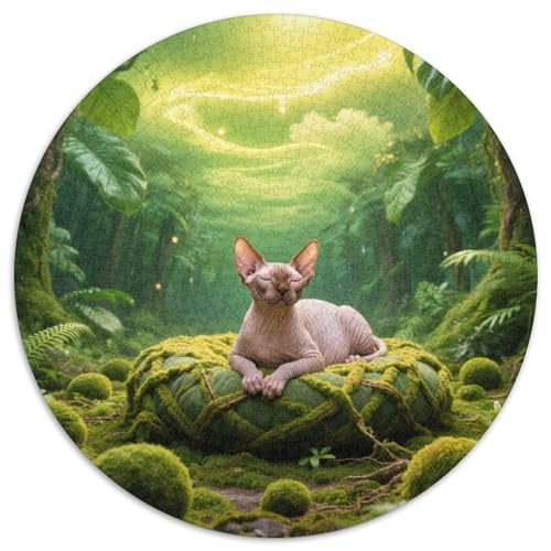 SphynxKünstlerisch Gestaltetes 1000-teiliges Puzzle MitHaustier Katze, Rundes Format, Mittelschwer, Für Ältere Kinder Und Erwachsene 1000pcs (67.5x67.5cm) von QEVAWPAE