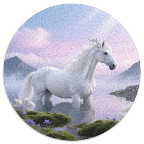 Weißes Drachenpferd1000-teiliges Rundpuzzle MitPferd, EIN Anspruchsvolles Denkspiel Für Erwachsene, Ideal Für Ruhige Wochenenden 1000pcs (67.5x67.5cm) von QEVAWPAE