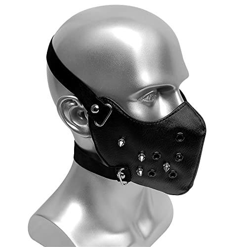 QEXTY Cosplay-Maske, Steampunk-Nieten, Kunstleder, Motorradmasken für Männer und Frauen, Halloween, Gothic, Punk, Rock, Halbgesichtsparty (Farbe: Schwarz, Größe: Einheitsgröße) von QEXTY