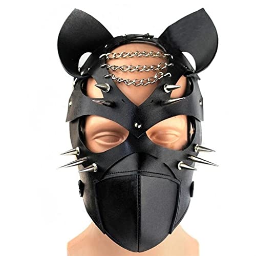 QEXTY Cosplay-Maske für Herren, Ledermaske mit Nieten, verstellbar, Cosplay, Unisex, Halloween-Kostüm, Party-Maske (Farbe: Schwarz, Größe: Einheitsgröße) von QEXTY
