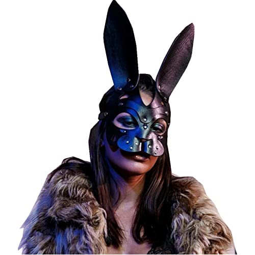 QEXTY Kaninchenmaske Weibliche Sexy Schwarze PU-Ledermaske Weibliche Cosplay Gesicht Hasenmaske Nachtclub Halloween Party Maske (Farbe: Schwarz, Größe: Einheitsgröße) von QEXTY