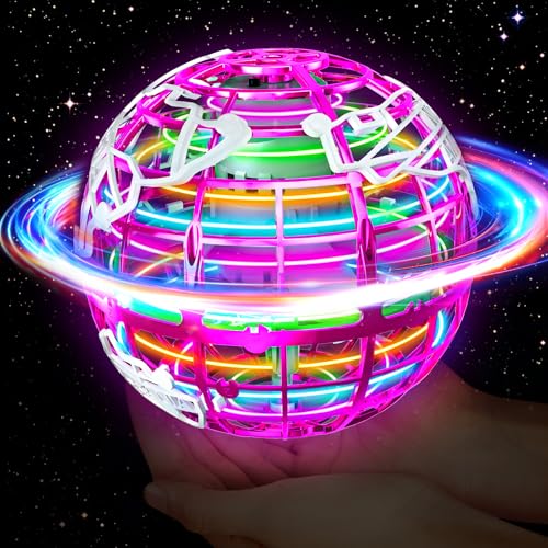 QEYIHO Fliegender Ball, Flying Orb Ball mit RGB Licht Magischer Boomerang Schwebender Ball Spinner Spielzeug Geschenke Hover Ball Toy für Kinder ab 6 8 10 Jungen Mädchen Indoor Outdoor Rosa von QEYIHO