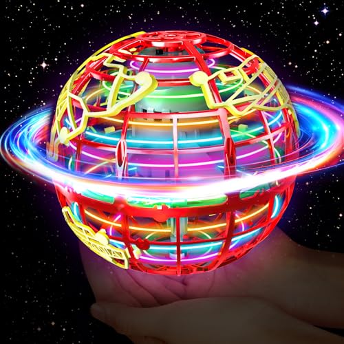 QEYIHO Fliegender Ball, Flying Orb Ball mit RGB Licht Magischer Boomerang Schwebender Hover Ball Spinner Spielzeug Geschenke Toy für Kinder ab 6 8 10 Jungen Mädchen Indoor Outdoor Rot von QEYIHO