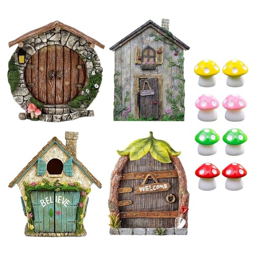QFEHTHSK 4 Stück Elfentür, 8 Stück Pilz-Ornamente, Elfen-Holztür, Miniatur-Gartentür, Gartendekoration, Dekorative Holzornamente QFEHTHSK 4 Stück Elfentür, 8 Stück Pilz-Ornamente, Elfen-Holztür, Miniatur-Gartentür, Gartendekoration, Dekorative Holzornamente von QFEHTHSK