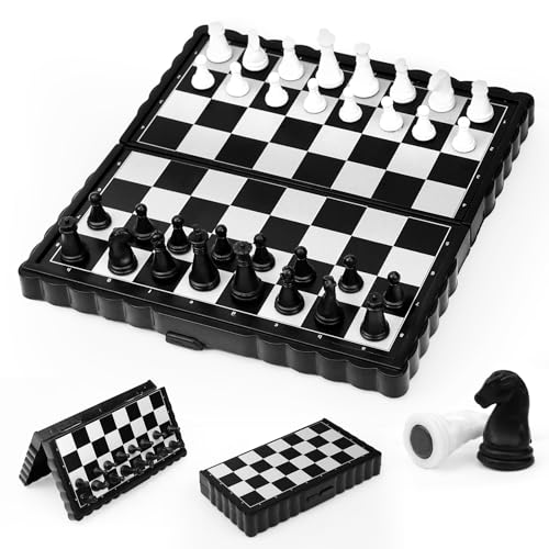 Schachbrett Magnetisch, Schachbrett Klappbar Hochwertig, Mini Chess Set, Reiseschach, Schachset, Schachfiguren für Kinder und Erwachsene von QGGTQG