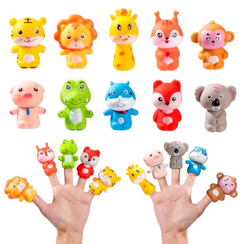 Fingerpuppen Set,10 Stück Niedliche Tier Finger Puppen Kleine Finger Puppet Requisiten Gummi Badespielzeug Geschenk für Weihnachten Geburtstag Kinder Mitbringsel von QH-Shop