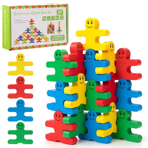Holz Stapelspielzeug, 16 Teile Balance Stacking Blocks Spiel Pädagogisches Holzspielzeug Montessori Lernspielzeug Geschenke für Kinder ab 3 4 5 6 Jahre von QH-Shop