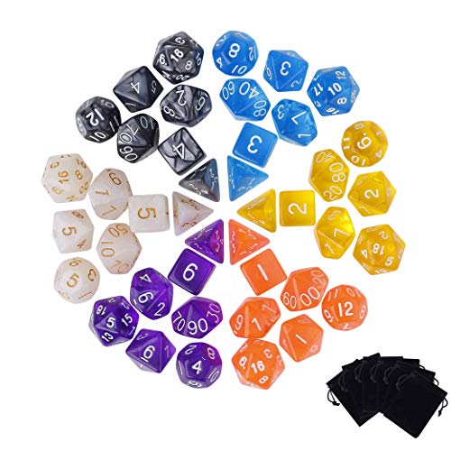 QH-shop Würfel 42 Stück Polyeder Würfel Spiel Würfel 6 Farben Dungeons und Dragons DND RPG MTG Tischspiele Würfel Mit 6 Velvet Beutel von QH-Shop