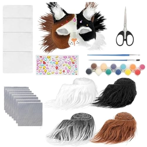 Therian Masken-Bastelset,Theresianische Masken mit Kunstfell und Selbstklebenden Filz Stoffteilen,Acrylfarben in 12 Farben,Pinsel,8 Augenmasken,Edelstein-Aufkleber,Schere,für Halloween,Maskerade-Party Therian Masken-Bastelset,Theresianische Masken mit Kunstfell und Selbstklebenden Filz Stoffteilen,Acrylfarben in 12 Farben,Pinsel,8 Augenmasken,Edelstein-Aufkleber,Schere,für Halloween,Maskerade-Party von QHSXMQ