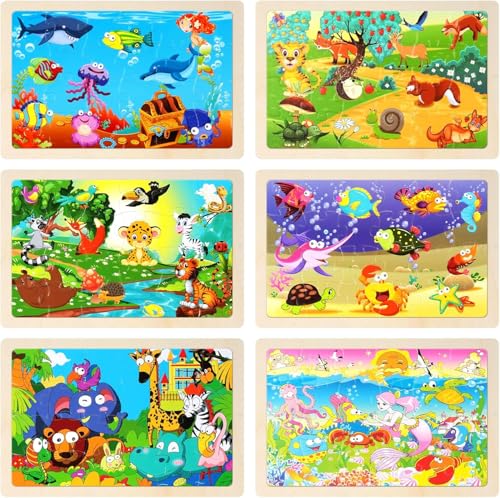 6x24 Teilenholz Puzzle Kinder, Puzzle ab 3 4 5 6 Jahre, Puzzles Kinder ab 3 Jahre, Bauernhof Meeresboden-Tiere Steckpuzzle Holz Geschenke, Holzpuzzle ab 3 Jahre für Jungen und Mädchen von QHSXMQ
