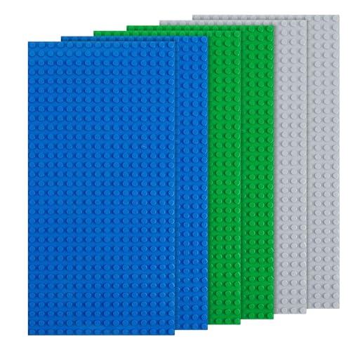 Klassische Grundplatten, kompatibel mit allen großen Marken, rechteckiger Bausockel 25,5 x 12,7 cm mit 16 × 32 Nieten, Bauplatte für Kinder ab drei Jahren, Grün/Blau/Grau, 6 Stück Klassische Grundplatten, kompatibel mit allen großen Marken, rechteckiger Bausockel 25,5 x 12,7 cm mit 16 × 32 Nieten, Bauplatte für Kinder ab drei Jahren, Grün/Blau/Grau, 6 Stück von QHSXMQ
