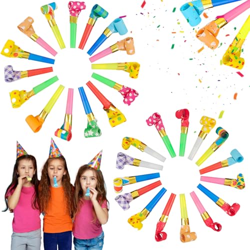 QHSXMQ 30 Stück Tröten Kindergeburtstag, Tröte, Trötren, Krachmacher, Kinder Jubel Partytröten, Partyspass Scherzartikel für Neujahr Geburtstag Party, Graduierung, Weihnachten, Farbig Gemischt von QHSXMQ