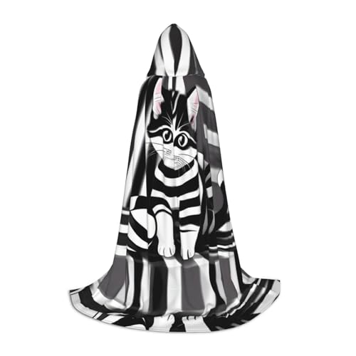 QHZLY 110-170 cm, schwarz-weiß gestreifter Kätzchen-Umhang mit Kapuze, Größe S für Festival, Cosplay, Maskerade, Bühne und Themenparty QHZLY 110-170 cm, schwarz-weiß gestreifter Kätzchen-Umhang mit Kapuze, Größe S für Festival, Cosplay, Maskerade, Bühne und Themenparty von QHZLY